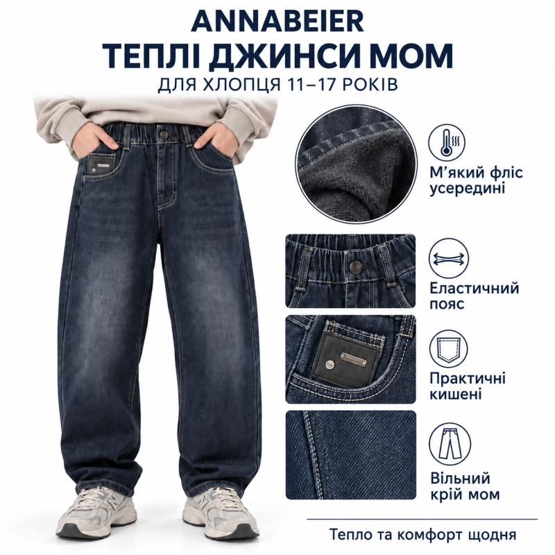 Теплые джинсы Annabeier Mom Wide для мальчика,Темно-синий 160