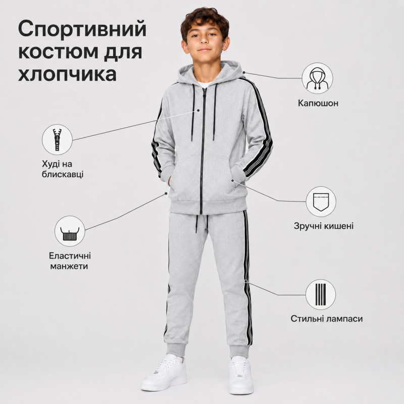 Костюм спортивный Dola Elvin для мальчика,Светло-серый 164-170