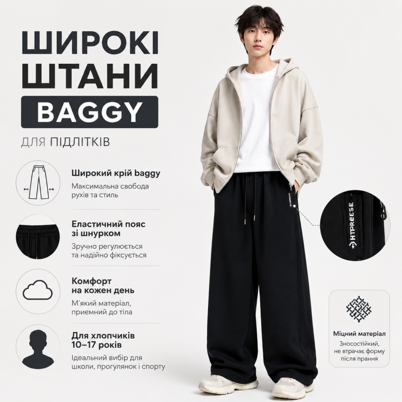 Спортивні штани GMWL для хлопчика 10-17 років baggy широкі підліткові,Чорний, 158