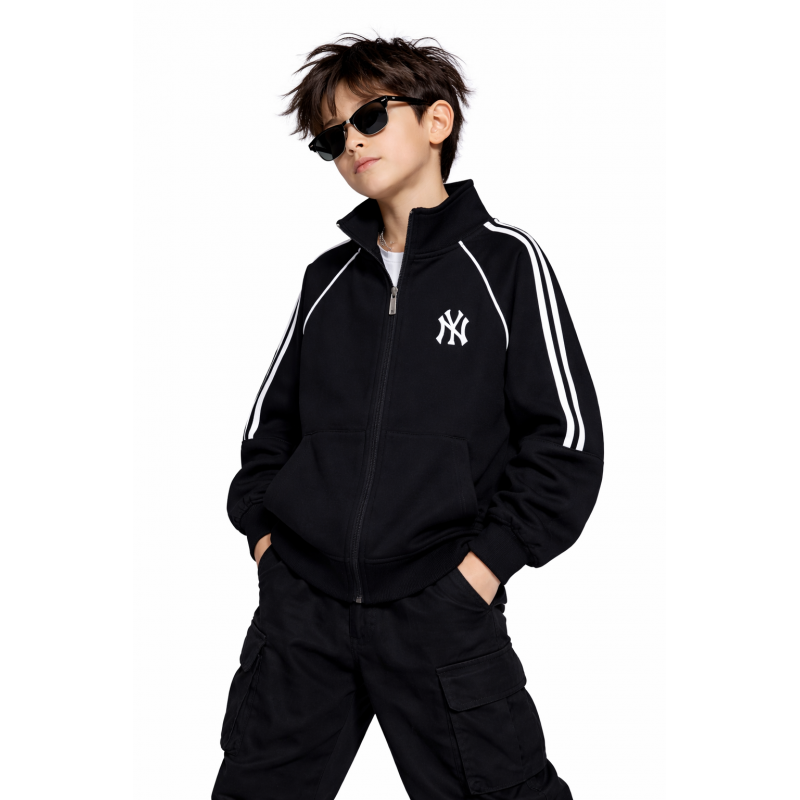 Зип худи для хлопчика oversize KBYG на блискавці без капюшона комір стійка щільне,Чорний, 134