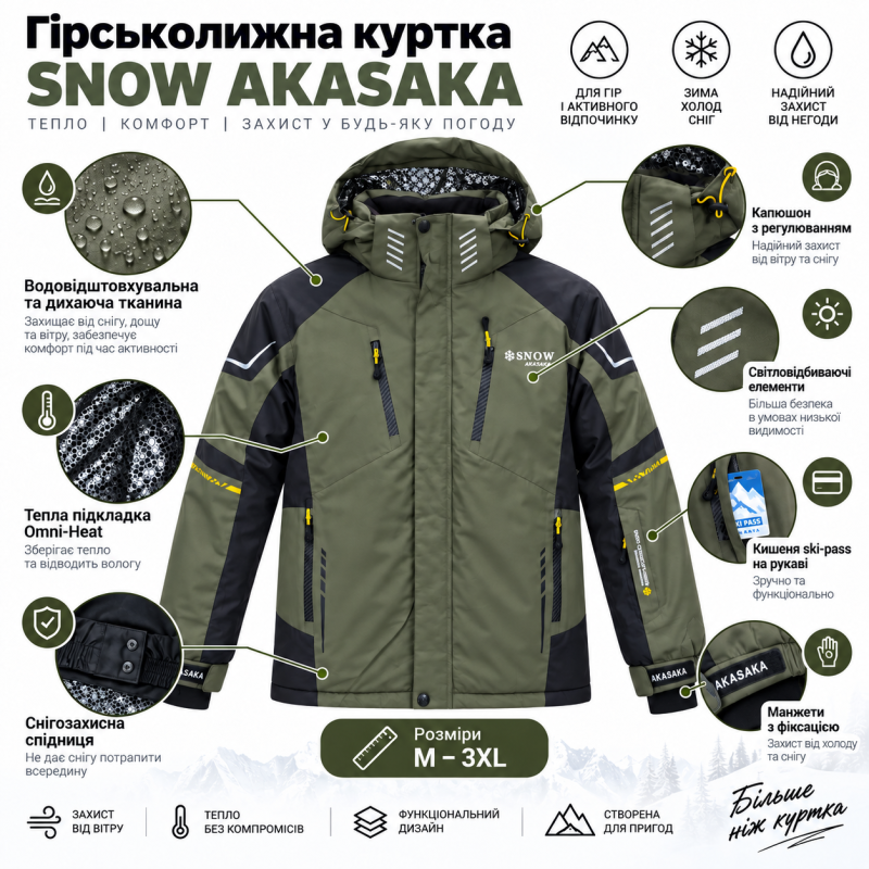 Термокуртка зимняя Snow мужская M-3XL мембранная Omni-Heat,M, Хаки