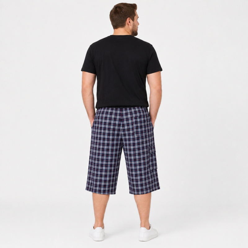 Мужские бриджи Sport в клетку XL-5XL — легкие шорты с карго карманом,Темно-синий с красным, XXL