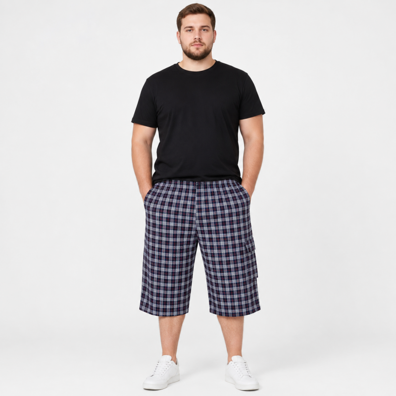Мужские бриджи Sport в клетку XL-5XL — легкие шорты с карго карманом,Темно-синий с красным, XXL