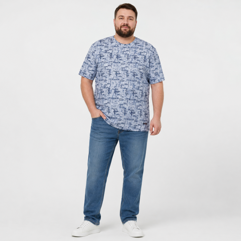 Футболка чоловіча Red-Down 6XL-9XL марлевка - великі розміри, повномірна посадка, 9XL, Білий з синім