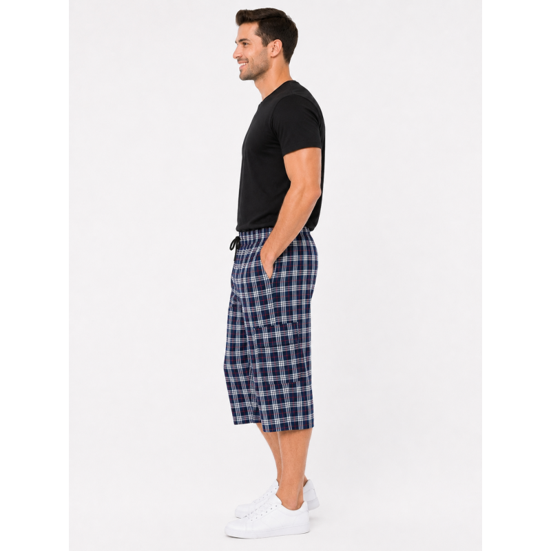 Чоловічі бриджі Sport в клітинку XL-5XL - легкі шорти з карго кишенею, темно-синій з червоним, XL