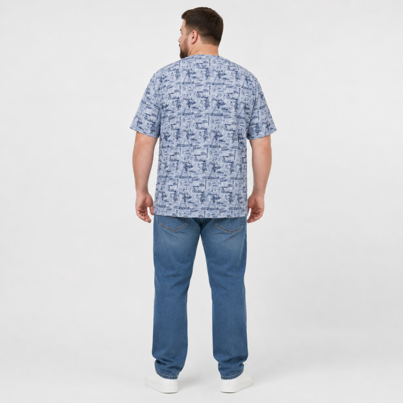 Футболка чоловіча Red-Down 6XL-9XL марлевка - великі розміри, повномірна посадка, 7XL, Білий з синім