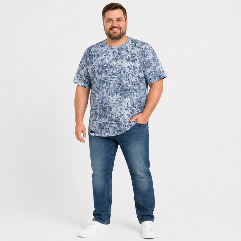 Футболка чоловіча Red-Down 6XL-9XL марлевка - великі розміри, повномірна посадка, 6XL, Білий з синім