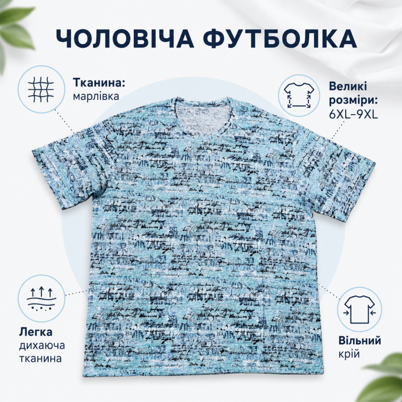 Футболка чоловіча Cracow марлевка 6XL-9XL - великі розміри, вільний крій, 9XL, Бірюзовий
