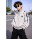 Зип худи для хлопчика oversize KBYG на блискавці без капюшона комір стійка щільне, Світло-сірий, 146