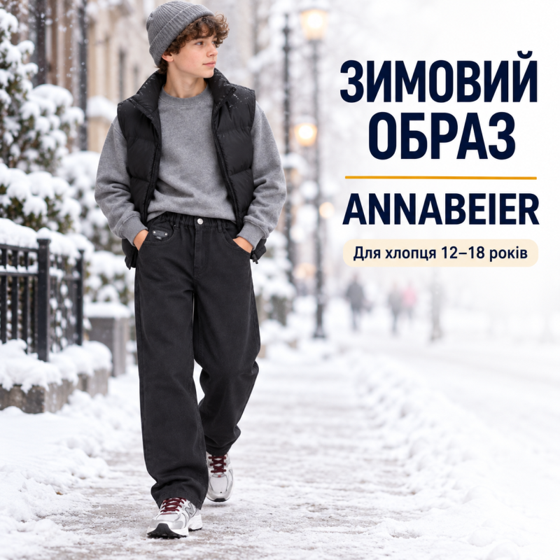 Теплые джинсы Annabeier Mom для мальчика свободного кроя,Черный 164