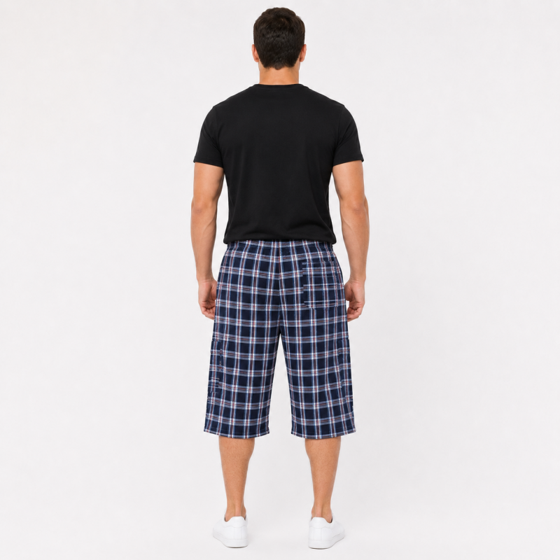Чоловічі бриджі Sport в клітинку XL-5XL - легкі шорти з карго кишенею,Синій з червоним, 4XL