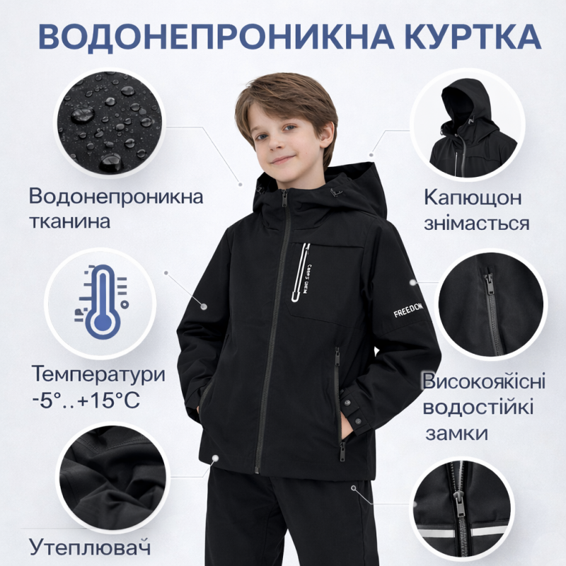 Куртка для хлопчика Happy House 4-10 років водовідштовхувальна дитяча куртка весна осінь04, Чорний