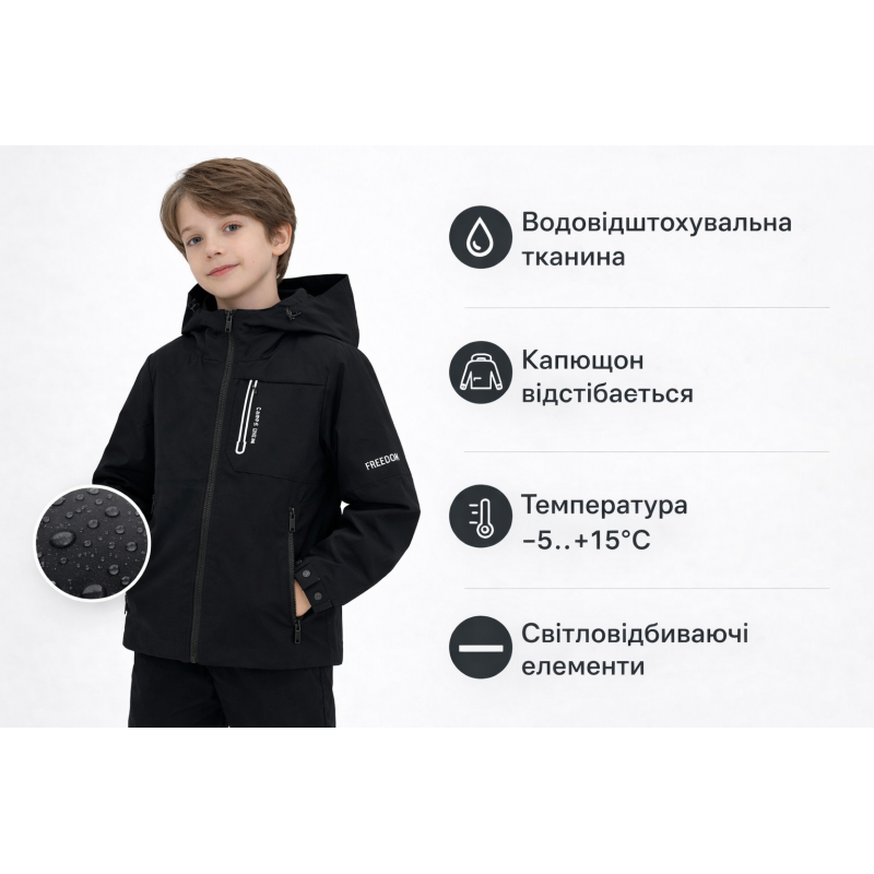 Куртка для хлопчика Happy House 4-10 років водовідштовхувальна дитяча куртка весна осінь04, Чорний