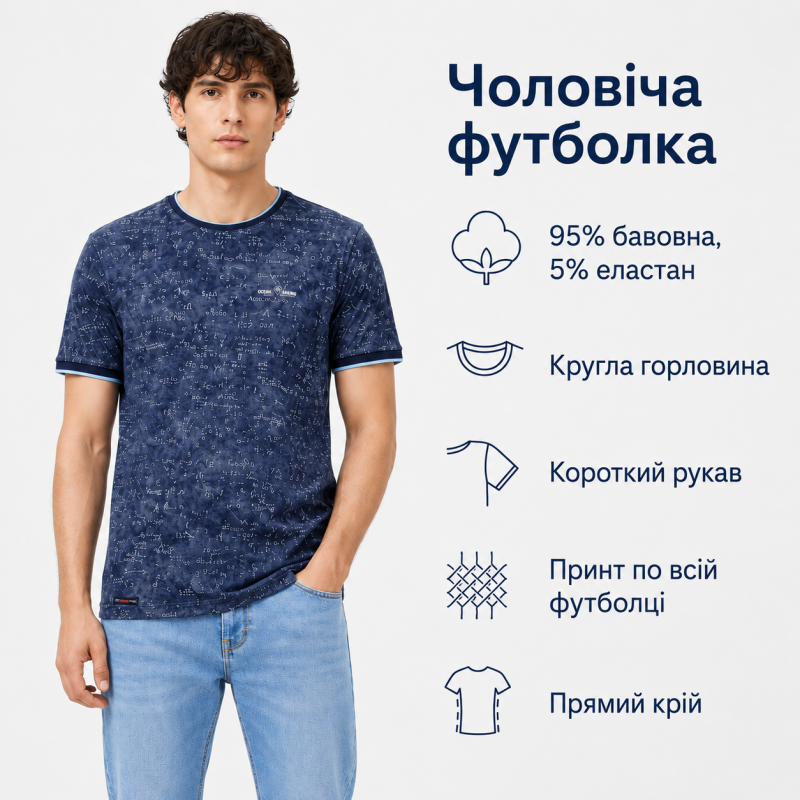 Футболка чоловіча Gaballi бавовна 95% еластан 5% - повномірна модель Туреччина,L,Темно-синій