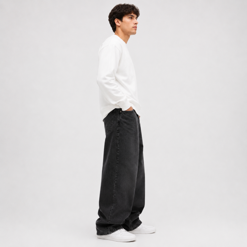 Чоловічі джинси baggy John Lucca широкі прямі streetwear оверсайз із щільного деніму 100% бавовна, 32 Чорний