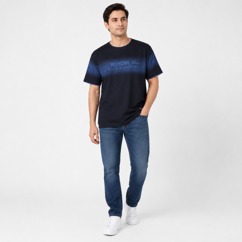 Футболка чоловіча Red-Down 2XL-5XL з манжетом - великі розміри, 95% бавовна 5% еластан,XXXL,Чорний