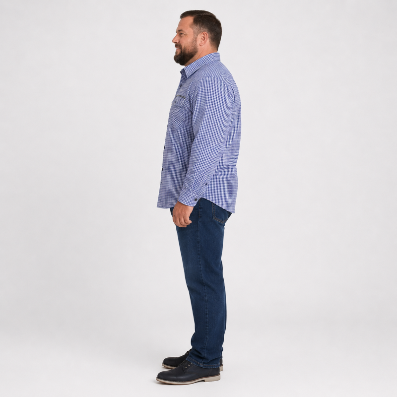 Рубашка мужская Gold Golf Man в клетку большие размеры,10XL, Сине-серый в клетку