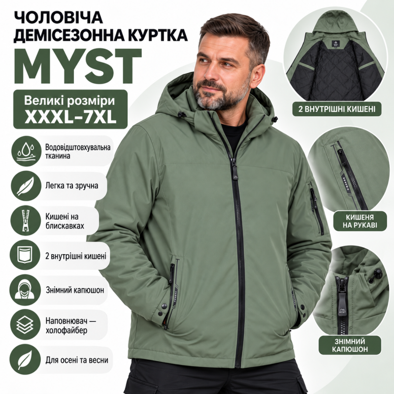 Куртка мужская Myst демисезонная,Хаки, 8XL