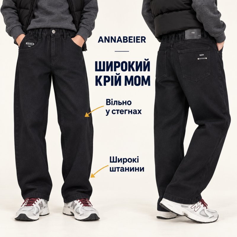 Теплые джинсы Annabeier Mom для мальчика свободного кроя,Черный 180