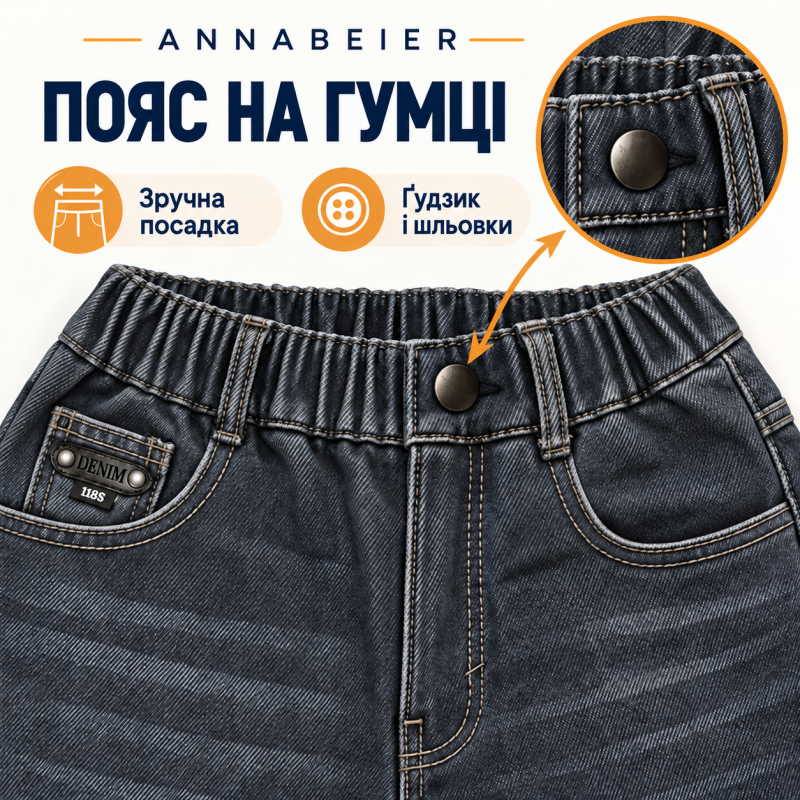 Теплые джинсы Annabeier Mom для мальчика свободного кроя,Темно-синий 180