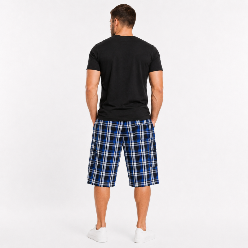 Мужские бриджи Sport в клетку XL-5XL — легкие шорты с карго карманом,Синий с белым, XXL