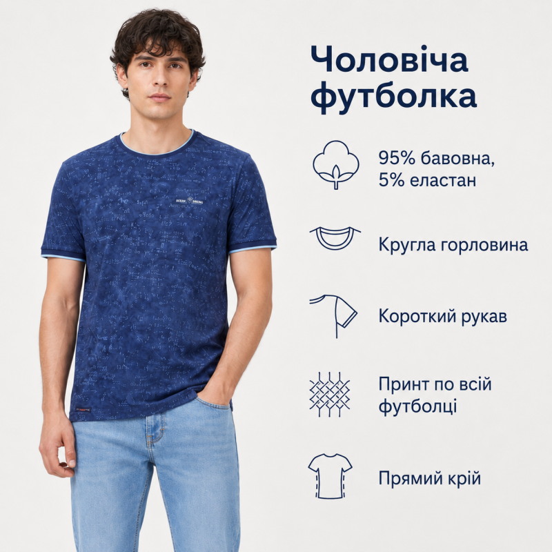 Футболка чоловіча Gaballi бавовна 95% еластан 5% — повномірна модель Туреччина,XXL,Синій