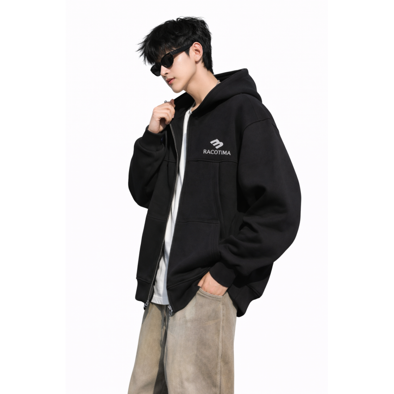 Зип худи для хлопчика oversize підліткове на блискавці щільне з капюшоном JP, Чорний, 140