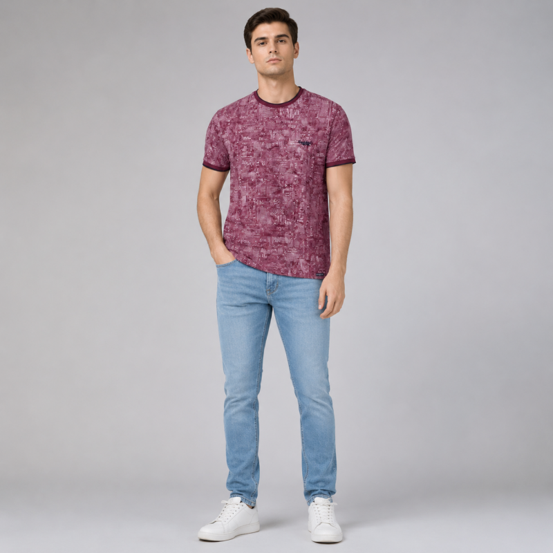 Футболка чоловіча Red-Down 2XL-5XL - великі розміри, 95% бавовна 5% еластан,XXL,Бордовий