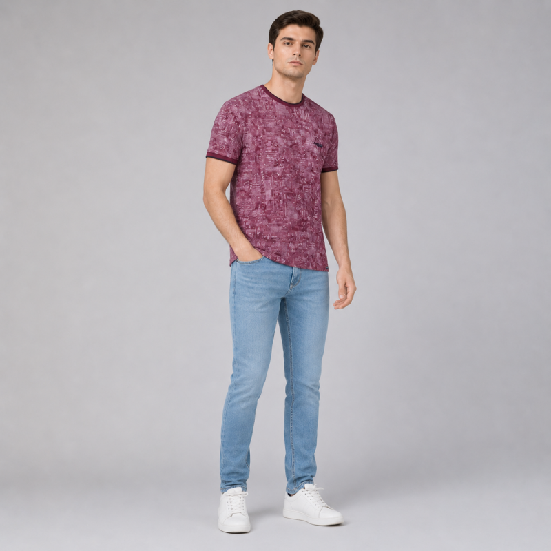 Футболка чоловіча Red-Down 2XL-5XL - великі розміри, 95% бавовна 5% еластан,XXL,Бордовий