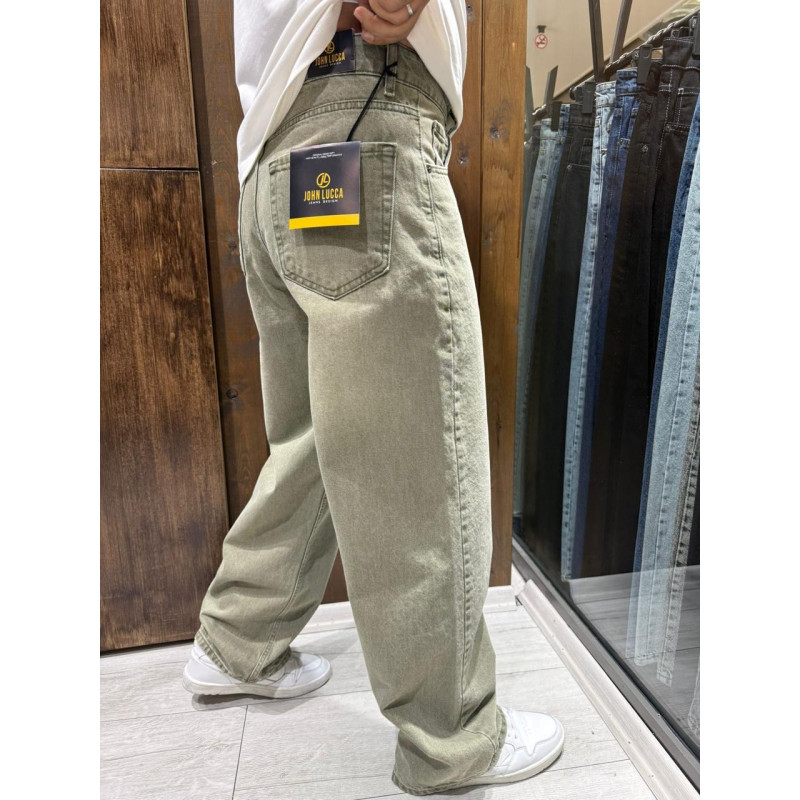 Чоловічі джинси baggy John Lucca широкі прямі streetwear оверсайз із щільного деніму 100% бавовна,28 Оливковий