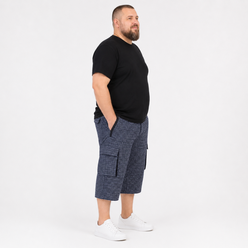 Бриджи мужские Sport большие размеры 2XL-6XL карго в клетку,Черный, XXXL