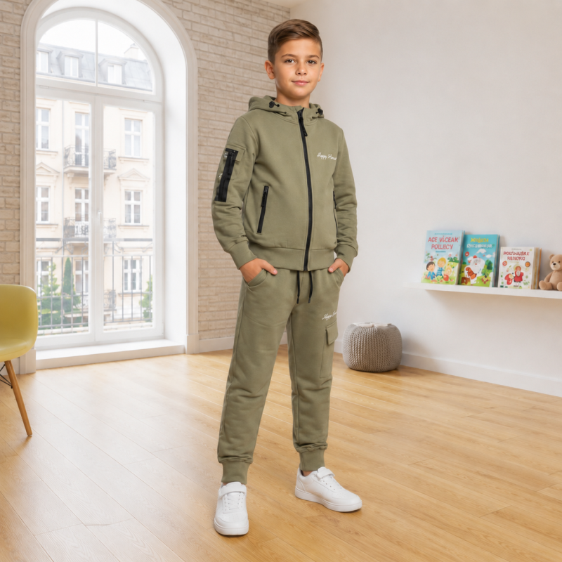 Спортивный костюм Happy House для мальчика 4-12 лет с карго карманами,Оливковый 122-128