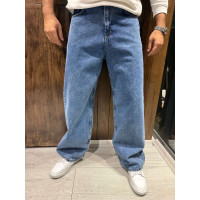 Чоловічі джинси baggy John Lucca широкі прямі streetwear оверсайз із щільного деніму 100% бавовна,32 Синій
