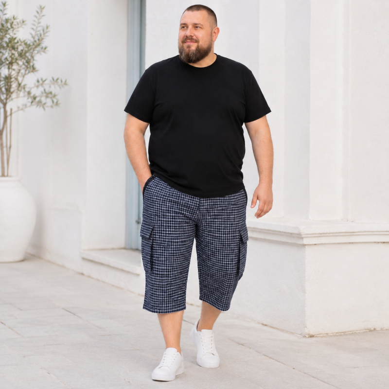 Бриджи мужские Sport большие размеры 2XL-6XL карго в клетку,Черный, 4XL
