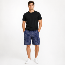 Шорти чоловічі Sport в клітинку 2XL-6XL - літні карго шорти на резинці, Темно-синій, 4XL
