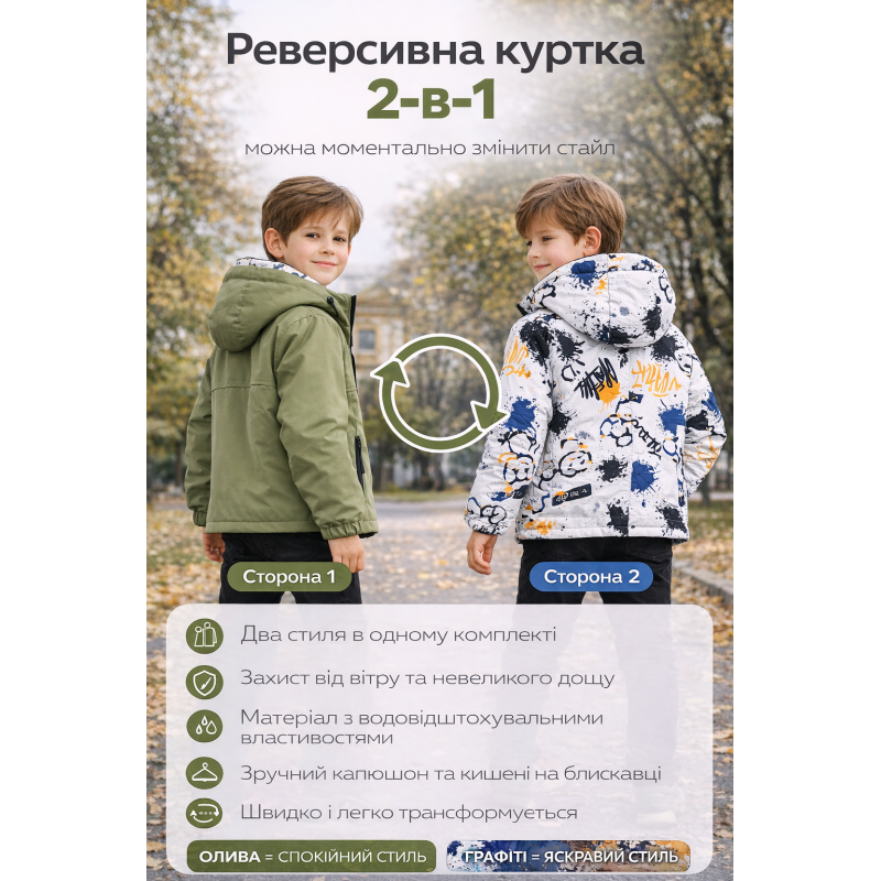 Куртка демісезонна двостороння Happy House для хлопчика 5-14 років легка водонепроникна ветровка дитяча,Зелений, 146-152