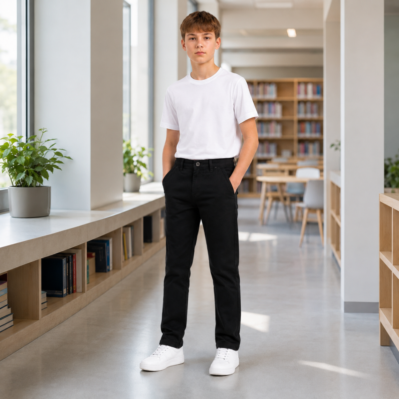 Брюки BaSanJiu коттоновые для мальчика 9-15 лет,Черный, 146