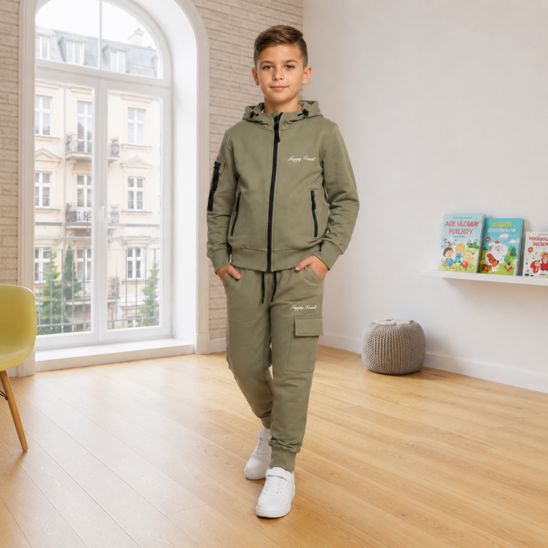 Спортивный костюм Happy House для мальчика 4-12 лет с карго карманами,Оливковый 146-152