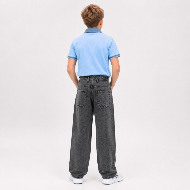 Джинсы багги Willmen для мальчика 9-17 лет с утяжкой на поясе,Темно-серый 158