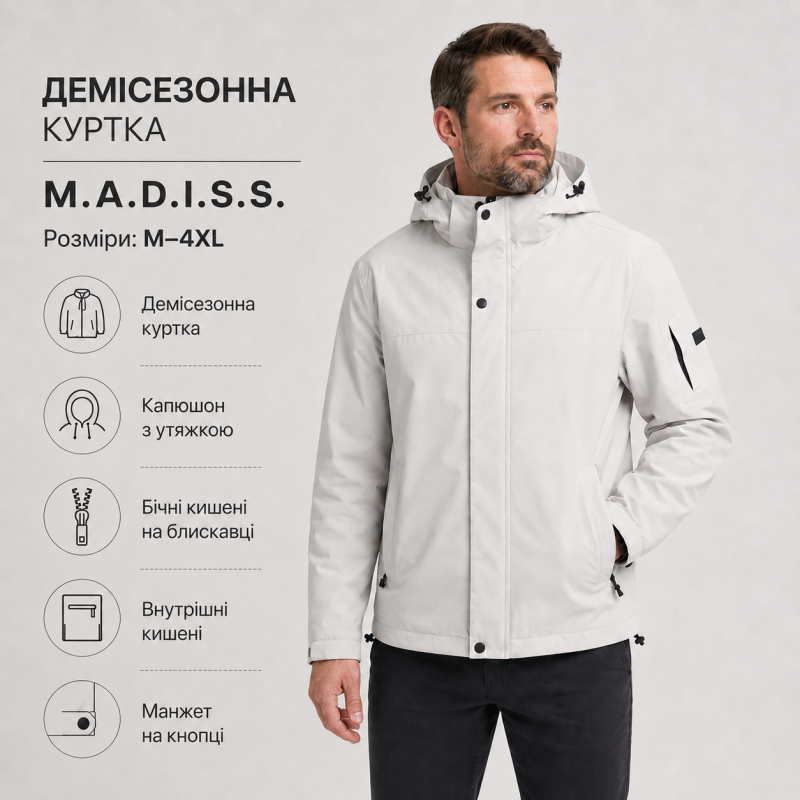 Куртка демисезонная M.a.d.i.s.s. мужская M-4XL на подкладке,Светло-бежевый, XL
