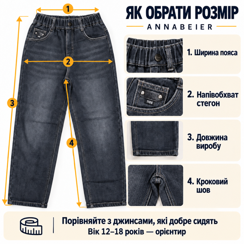 Теплые джинсы Annabeier Mom для мальчика свободного кроя,Темно-синий 164