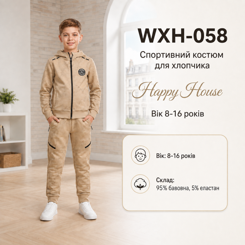 Спортивный костюм Happy House для мальчика 8-16 лет мраморный рисунок,Мокко 122-128