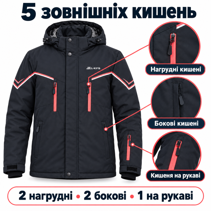 Зимняя мембранная куртка ZGH для мальчика, Черный, 152