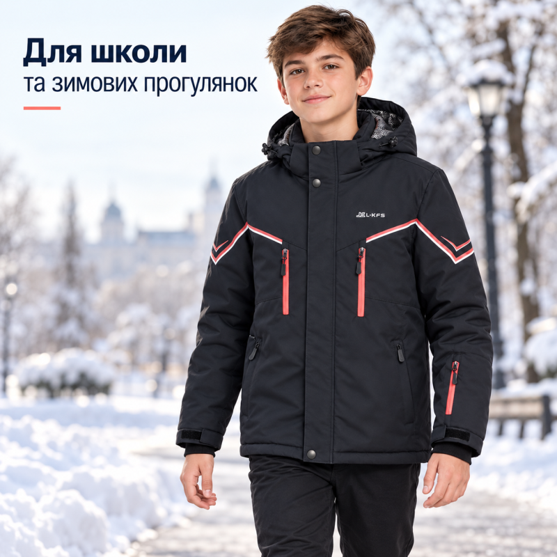Зимняя мембранная куртка ZGH для мальчика, Черный, 152