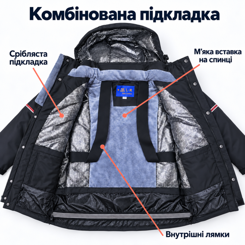 Зимняя мембранная куртка ZGH для мальчика, Черный, 152