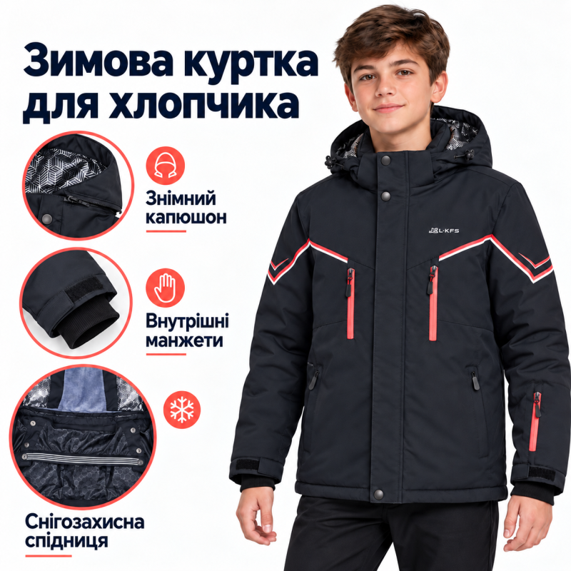 Зимняя мембранная куртка ZGH для мальчика, Черный, 152