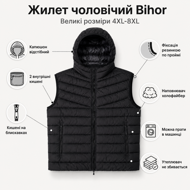 Жилет Bihor мужской больших размеров,5XL, Черный