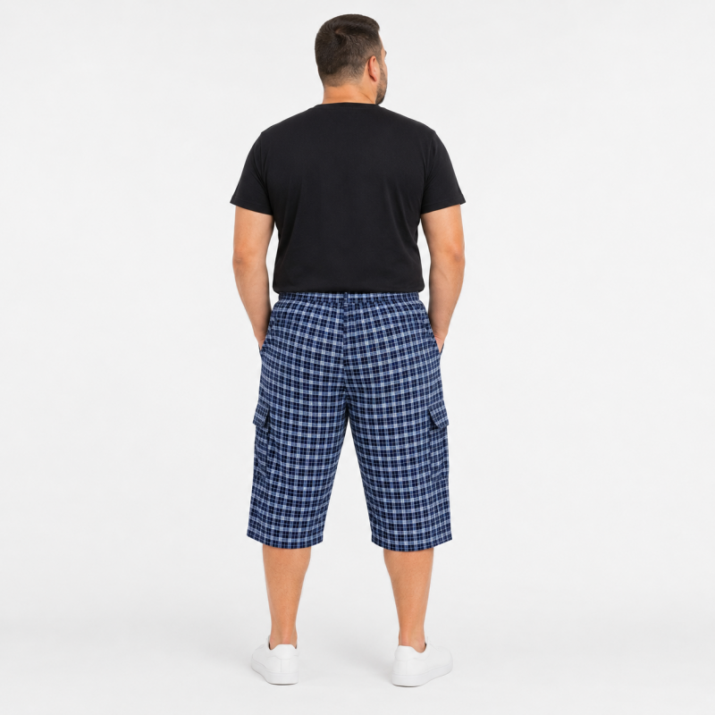 Бриджи мужские Sport большие размеры 2XL-6XL карго в клетку,Синий с голубым, 5XL