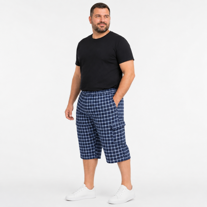 Бриджи мужские Sport большие размеры 2XL-6XL карго в клетку,Синий с голубым, 5XL