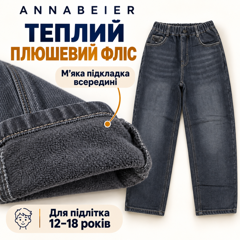 Теплые джинсы Annabeier Mom для мальчика свободного кроя,Темно-синий 160